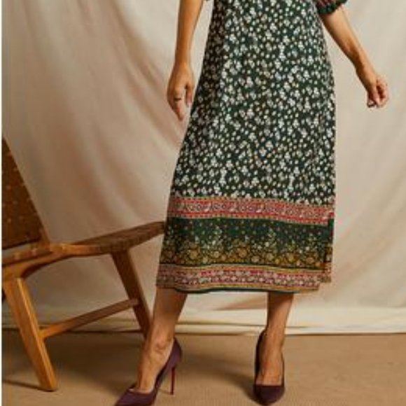 SOLD_ Suzanne Betro Square Neck abstract Midi dress Sz 4x - Picture 2 of 6